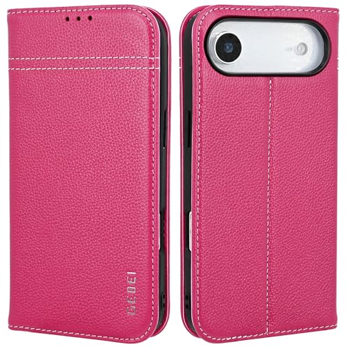 Gebei Hülle Echt Leder für iPhone 17 Air (6,5") - Premium Echte Lederhülle mit Standfunktion Kartenfach Magnetverschluss Flip Case Ledertasche Handyhü