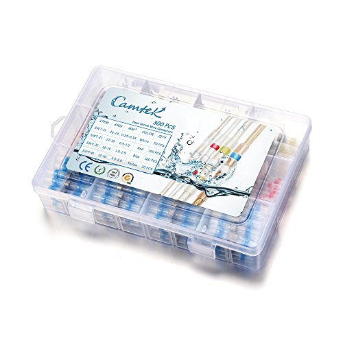 300PCS Solder Seal Wire Connectors, Camtek Heat Shrink Butt Connectors Terminals Electrical Wire Connectors Insulated Waterproof Marine Automotive Copper Connectors Kits