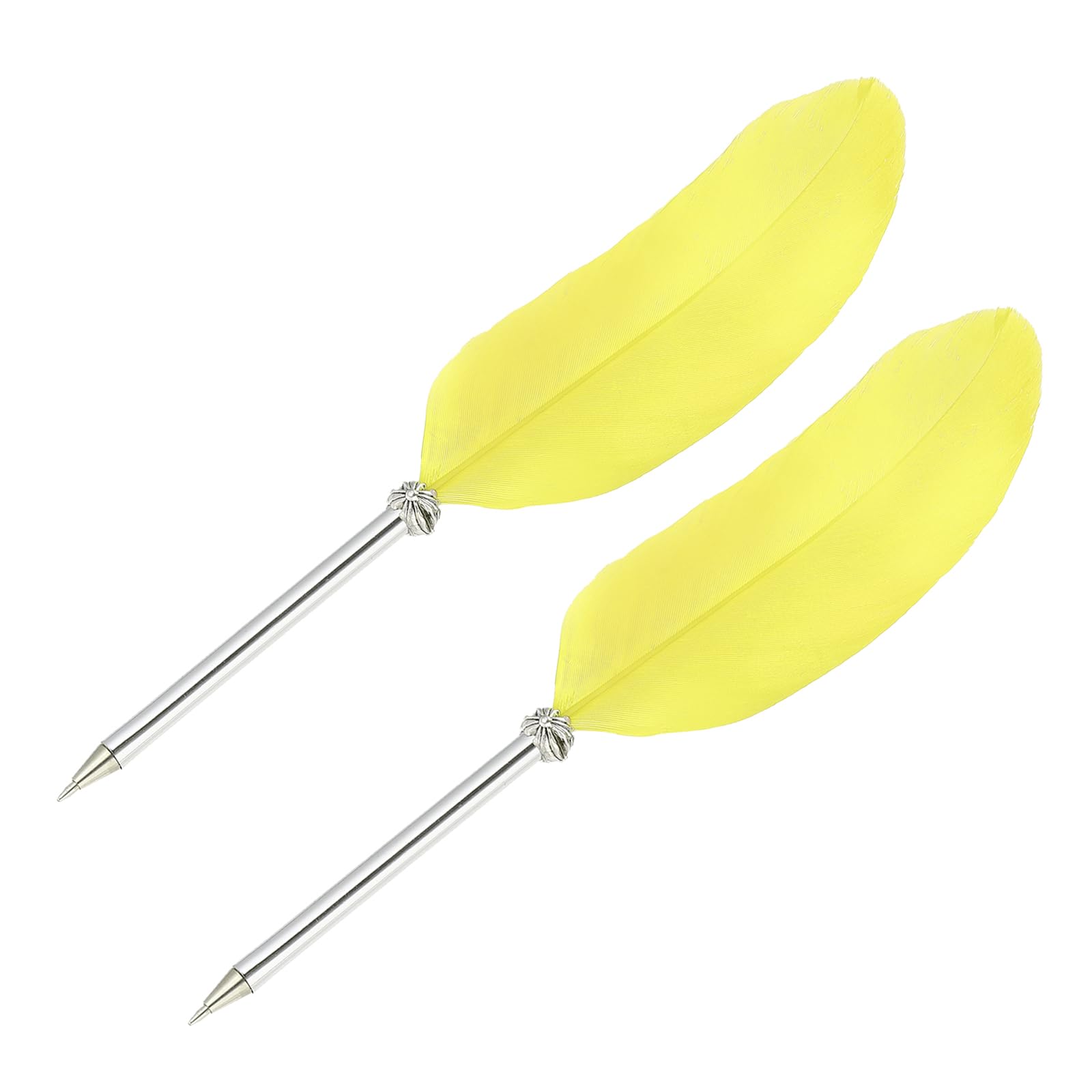 Photo 1 of PATIKIL 21cm/8" Feather Ballpoint Pen, 2Pcs Ink Vintage Quill Pen Refined Plated Dip Pen for Calligraphy Writing Signature Wedding Gift, Yellow