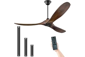 XCWIIE Modern Ceiling Fan No Light 60" Outdoor Ceiling Fans Retro Wood Ceiling Fans, 3 Balsa Wood Blades, DC Motor, for Restaurant Living Room Bedroom Inverter Silent Fan with Remote Timing ​Function