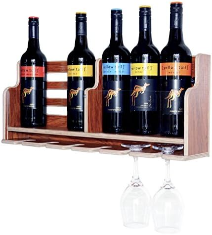 Wine Rack Wall Mounted Wine Racks (NEW) With Goblet Holder, Wall Mount Organizer, Wine Bottle Rack Shelf, Wooden Red