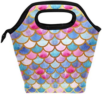 ShineSnow Mermaid Scales Lunch Bag Insulated Cooler Work School Picnic Lunch Box,Pink Blue And Purple Fish Tail Storage Food Container for Women Men s