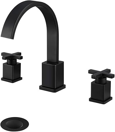 Worbway Bathroom Faucet Matte Black 2 Handle 3 Holes Cross 8 Inch