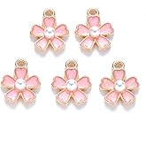 DanLingJewelry 100Pcs Cherry Blossoms Enamel flower Charms ABS Plastic Imitation Pearl Floral Pendants for DIY Necklace Earring Bracelets
