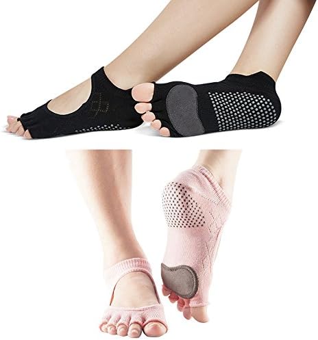 ONLYFY Women's Grippy Toeless Yoga Socks 2 Pairs (Pink&amp;Black)