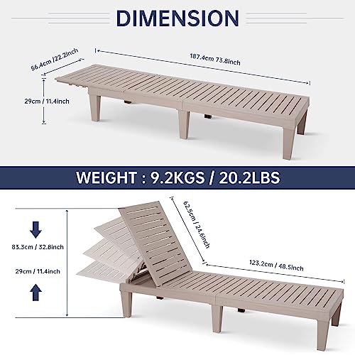 Nice C Lounge Chair, Pool Patio Lounge Chair, Outdoor Resin Sun Chaise Lounge, 5-Reclining Level Patio Composite Plastic Lounger, Waterproof Wood Texture Design, Up to 330 lbs (2 Pack)