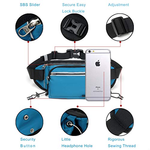 Reflective Run Running Pouch Belt Belts Bag Mens Gym Fanny Waist Pack Packs Waterproof Jogging Phone Workout Small Bags to Exercise Water Holder Light For Hiking Men Accessories Women Iphone Lake Blue
