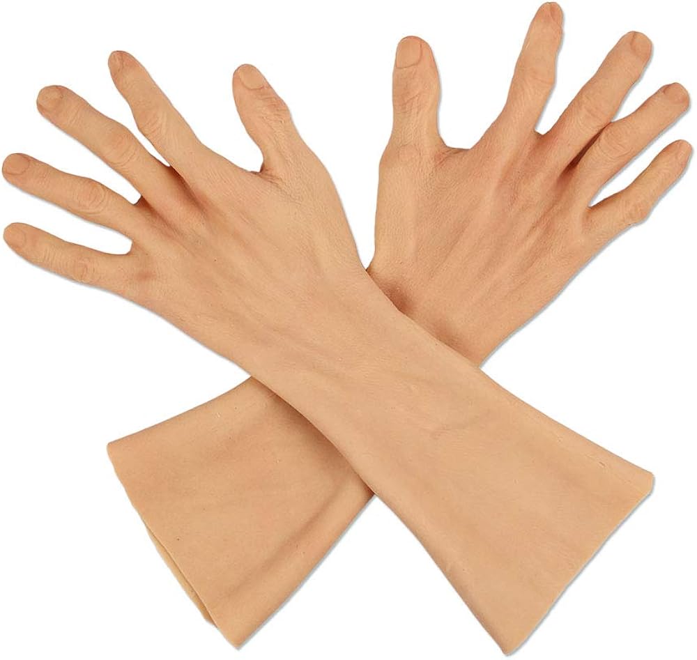 Ajusen Male Silicone Gloves, Fake Palm, Fake Finger, Hand Sleeve, Artificial Hand 40 cm to Cover