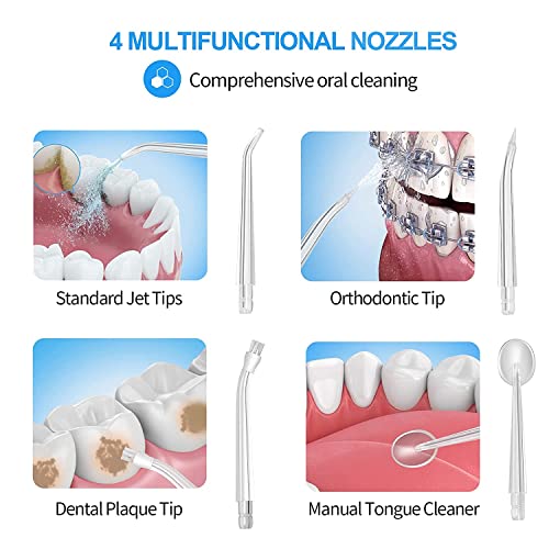 MuralMax Water Flosser Teeth Cleaner Cordless, Professional 300ML Water Dental Flosser Oral Irrigator with 4 Replaceable Jet Tips for Home Travel Braces Bridges Care IPX7 3 Modes Teeth Cleaner
