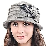 Women's Elegant Flower Wool Cloche Bucket Ridgy Bowler Hat 09-co20