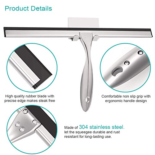 TopCharm Household Squeegee Stainless Steel Shower Squeegee Cleaner for Shower Door Bathroom Window Mirror Car All Purpose Glass Squeegee with Hook and Long Handle,14 Inch Shower Blade - Thumbnail 4