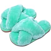 Fadezar Girls Fluffy Cute Fuzzy Slippers - Open Toe Warm Fur Slides Cross Band Plush Slip on House Indoor Slippers