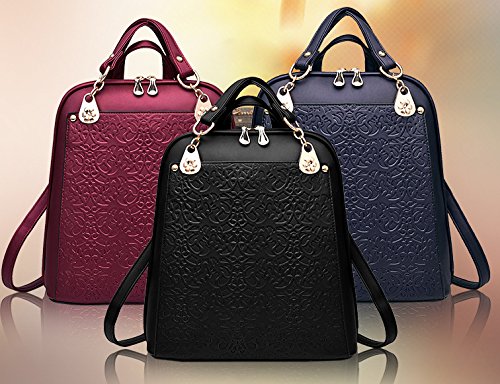 Three-Way Convertible Satchel PU Waterproof Messenger Bag Tote For Weekender Wine