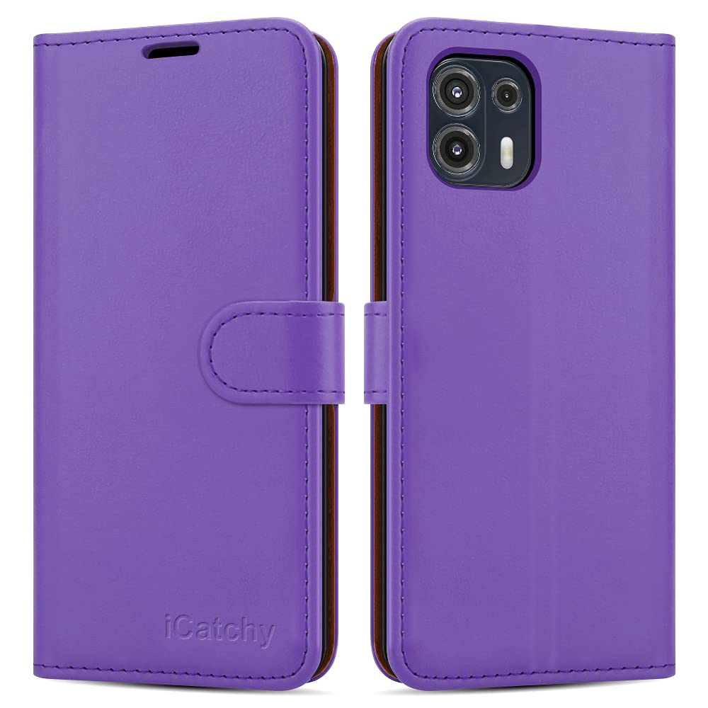 iCatchy For Motorola Edge 20 Lite Case Leather Wallet Book Flip Folio Stand View Magnetic Closure with Card Slots Case for Motorola Moto Edge 20 Lite (Lilac)
