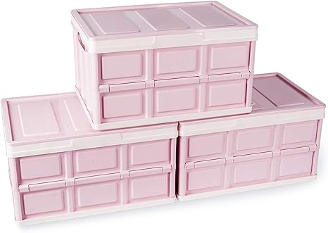 Amazon Amazonブランド Umi ウミ 収納ケース ３個セット 折りたたみコンテナ 収納ボックス ふた付き プラスチック 小物 おもちゃ 衣類収納 大容量 積み重ね 組立簡単 防塵 防カビ 防湿 多機能 奥行約52 5 幅約35 5 高さ約28 5cm ピンク ホワイト 収納ケース