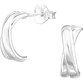 925 Sterling Silver Criss Cross Half Hoop Earrings, Sold as a Pair