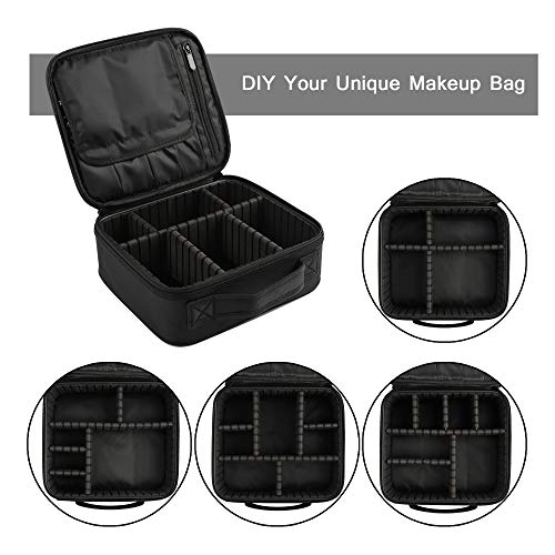 Awekris Travel Makeup Case, Portable Cosmetic Bag Black Cosmetic Train Case Organizer, with Adjustable Dividers for Cosmetics Make Up Tools Toiletry Jewelry - Thumbnail 3