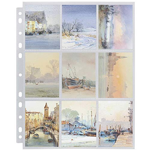 Trading Card Sleeves, 9 Pocket Trading Card Storage Album Pages Fit 2/3/4 Ring Binder Ideal for Baseball and Other Sports Cards (10 Sheets(90 Pockets))