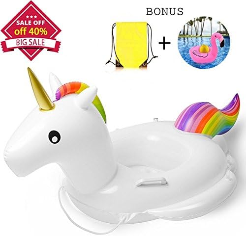 soler Baby Pool Float, Unicorn Inflatable Rafts Swim Ring Swimming Pool Toys for Kids- Bonus Carry Bag & Flamingo Drink Float