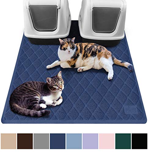 Gorilla Grip Original Premium Durable Multiple Cat Litter Mat, 47x35, XL Jumbo, No Phthalate, Water Resistant, Traps Litter from Box and Cats, Scatter Control, Mats Soft on Kitty Paws, Navy