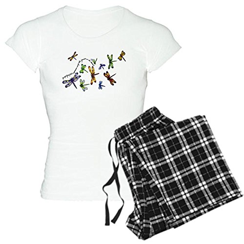 Royal Lion Women's Light Pajamas Dragonflies Glide on Gossamer Wings - Black Checker, Medium