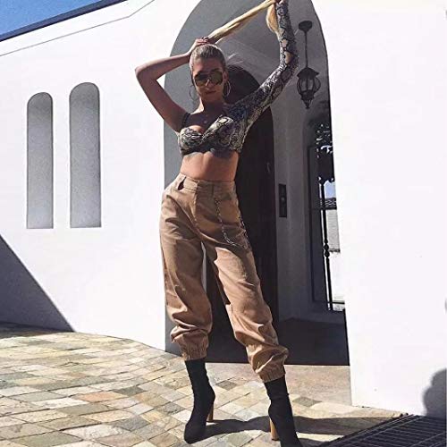 Harem Baggy Pants for Women,Teens Girls Casual Hip Hop Dance Jogging Sweat Pants Slacks Trousers with Pocket Chain (XL, Khaki)