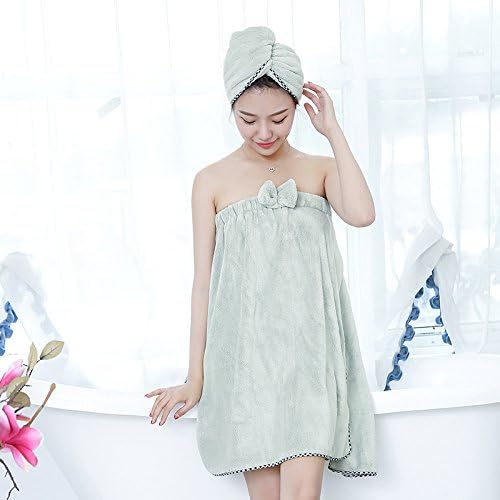 Women Bathroom Super Absorbent Quick-Drying Microfiber Thick Bath Towel Bath Robe Hair Towel Set Light Green
