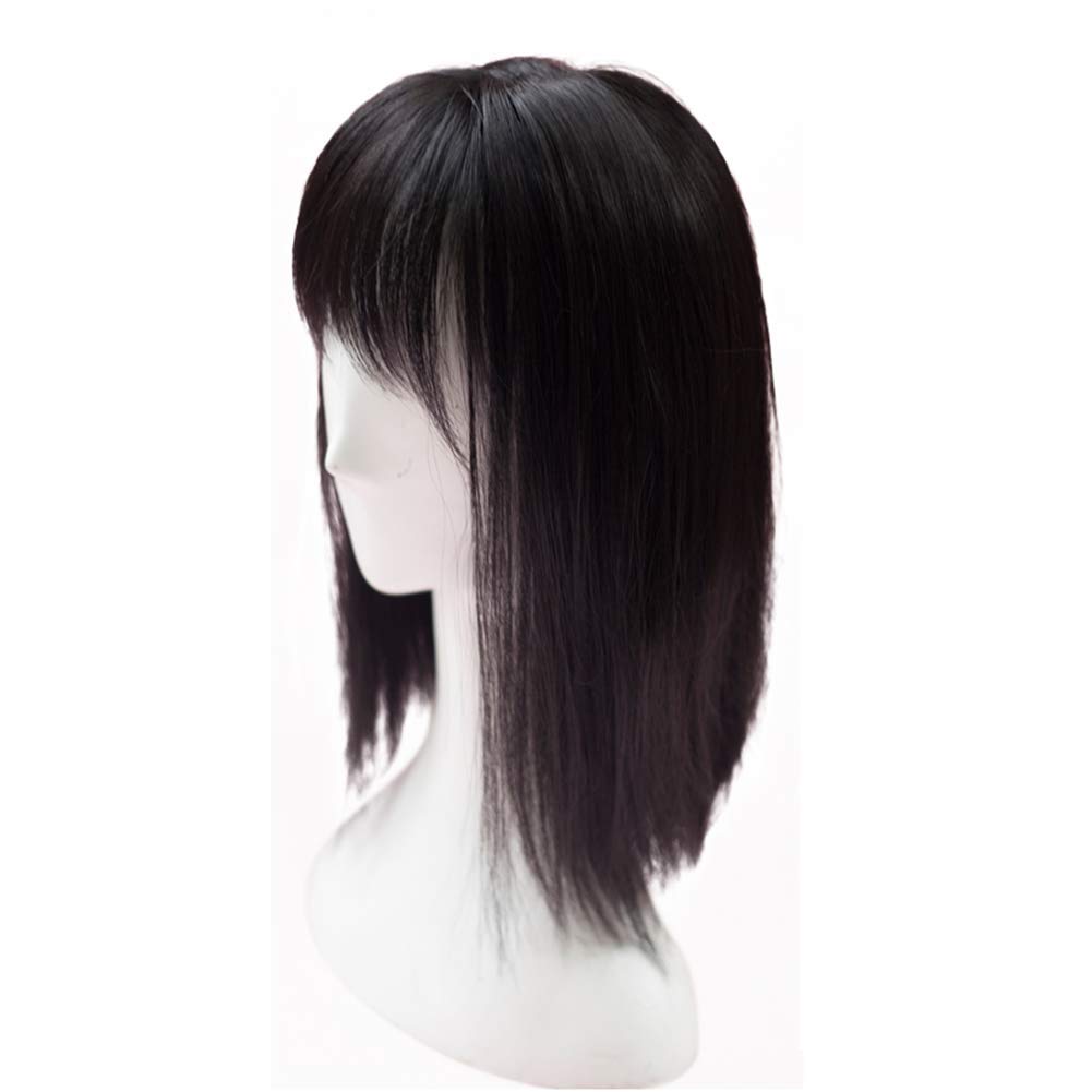 Hair Top Piece Straight Synthetic Clip in Hair Topper Top Hairpiece with Bangs for Women Thin Nature Black