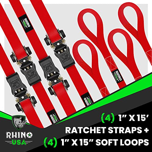RHINO USA Ratchet Tie Down Straps (4PK) 1,823lb Guaranteed Max Break
