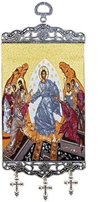 Amazon Com Religious Gifts Resurrection Of Christ Jesus Tapestry Icon Banner With Three Crosses 9 3 4 Inch Home Kitchen