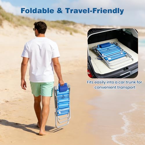 SUNNYFEEL Tall Folding Beach Chair Lightweight, Portable Sand Chair for Adults Heavy Duty 500 LBS with Cup Holders, Foldable High Camping Lawn Chairs for Camp/Outdoor/Picnic/Concert/Sports