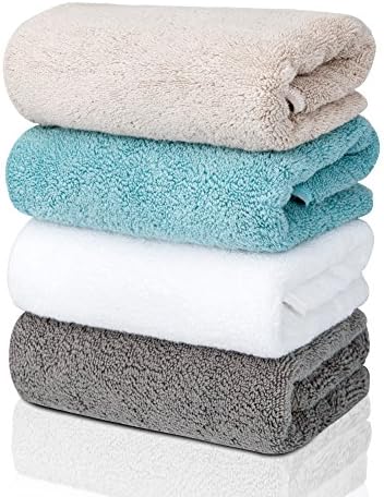 Edeesky Face Cloth Hand Towels for Kitchen Bathroom Hotel Spa 100% Cotton Luxury Bath Washcloth Set of 4 Highly Absorbent 14 x 29 inch(35cm x 76cm) Color White Blue Beige Dark Grey Combination