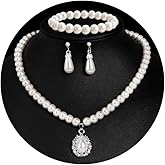 Pearl Necklace and Earrings Set for Women,Gold Dainty Pearl Necklaces for Women Imitation Pearl Set Pearl Choker Chain Necklace Prom Wedding Bridal Bridesmaid Jewelry Gifts