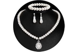 CSIYANJRY99 Pearl Necklace and Earring Set Faux Pearl Jewelry Sets for Women Imitation Beaded Pearl Necklace Bracelet Stud Earrings for Women