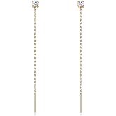 S.Leaf Gold Chain Threader Earrings for Women Trendy 925 Sterling Silver Hypoallergenic Cubic Zirconia Backless Ardant Chain Duster Threader Double Piercing Pull Through Earrings for Women Girls Birthday Gifts