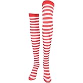 Long Striped Socks Over Knee Thigh High Stockings Nylon Striped Socks for Women Girls Christmas Halloween Mardi Gras