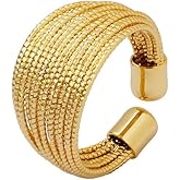 Quivox Geometric Twisted Statement Rings,Vintage Plated Gold Layering Strand Open Finger Rings,Aesthetic Wide Twisted Personalized Rings for Women