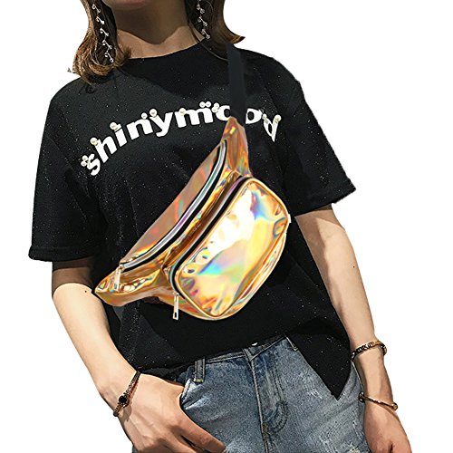 Mum's memory Metallic Hologram Fanny Pack - Outdoor Sport Waist Pack for Running, Hiking, Traveling for Women and Men (Gold)