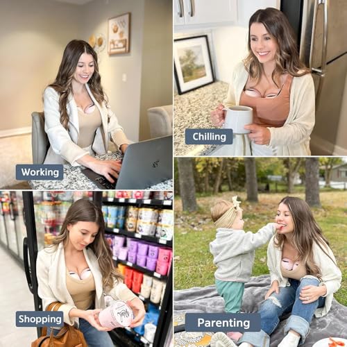 MOMMED Double Breast Pumps, Hands Free with 3 Mode & 12 Levels, Rechargeable, Leak-Proof Design Electric Breast Pumps, 24 mm Wearable Breast Pumps, Includes 17/19/21 mm Flange Inserts