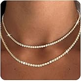 JNCTCOE Double Layer Tennis Necklaces for Women - Dainty Gold and Silver CZ Tennis Necklace Simple Tennis Chain Sparkly CZ Choker Necklaces for Women Trendy Silver Jewelry