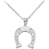 Sterling Silver Filigree Horseshoe Lucky Charm Pendant Necklace