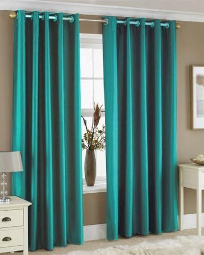 Teal Faux Silk Lined Curtains With Eyelet Ring Top 90 X 90