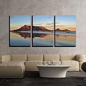 3 Piece Canvas Wall Art - Landscape of Cape Town and Table Mountain at Sunrise - Modern Home Art Stretched and Framed Ready to Hang - 16"x24"x3 Panels