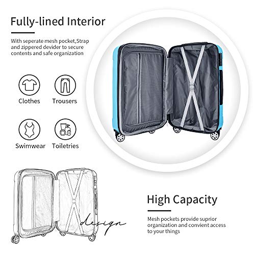 COOMEE Luggage Set 3PCS,ABS +PC Spinner Hardshell lightweight Suitcase Blue# - Thumbnail 6