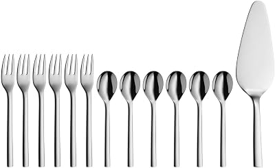 Nuova - Juego 13 Piezas para Tarta para 6 personas, cucharas de café, tenedores de postre, pala para postre, Acero Inoxidable Cromargan Pulido, Apto para Lavavajillas
