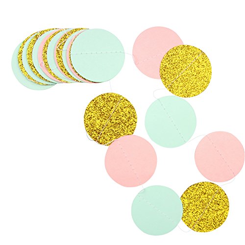 Paper Garland Circle Dots Streamer Backdrop Hanging Decorations for Birthday Baby Shower Wedding Decor - 5 Pack, 6.6 Feet Each (Pink,Mint,Gold)