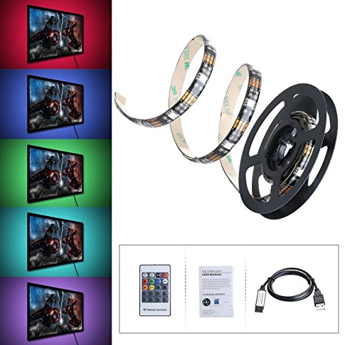 Ruban à LED RGB HDTV OMorc LED Bande Flexible Etanche avec Port USB Kit de Rétroéclairage Coloré LED Strip Light via Télécommande pour Ecran LCD de TV, Moniteurs de Bureau - 1 Mètre