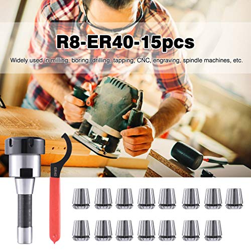 Homgrace 15 Pcs Collet Set R8 Shank ER40 Collet Chuck Holder Spring Collet Set for CNC Engraving Machine & Milling Lathe Tool (15 pieces grey-black)