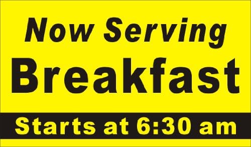 3ftX5ft Customized Now Serving Breakfast Banner Sign with Your Additional Text