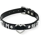 ADEMISHIA Black Heart O-ring Letter Choker Necklace For Women, Punk Handmade PU Leather Leash Collar Adjustable Gothic Jewelry